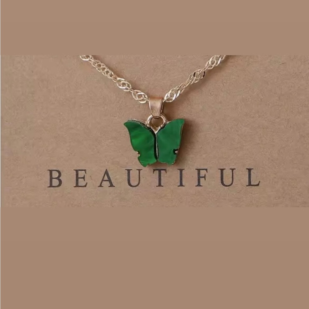 Green Butterfly Pendant Necklace